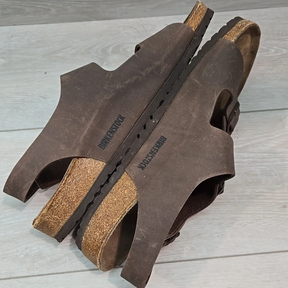 Birkenstock Mens Milano Leather Brown Sandals Shoes Slide Sz 45/12 Regular